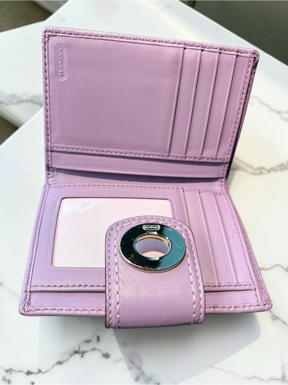 Coach Lilac Purple Leather Bifold Wallet with Turnlock Closure - Picture 3 of 8